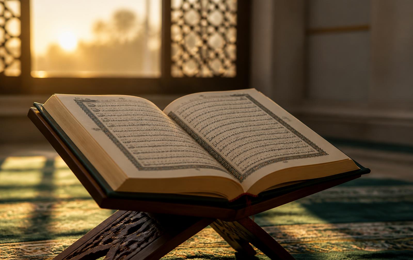 مصحف مفتوح عند الفجر